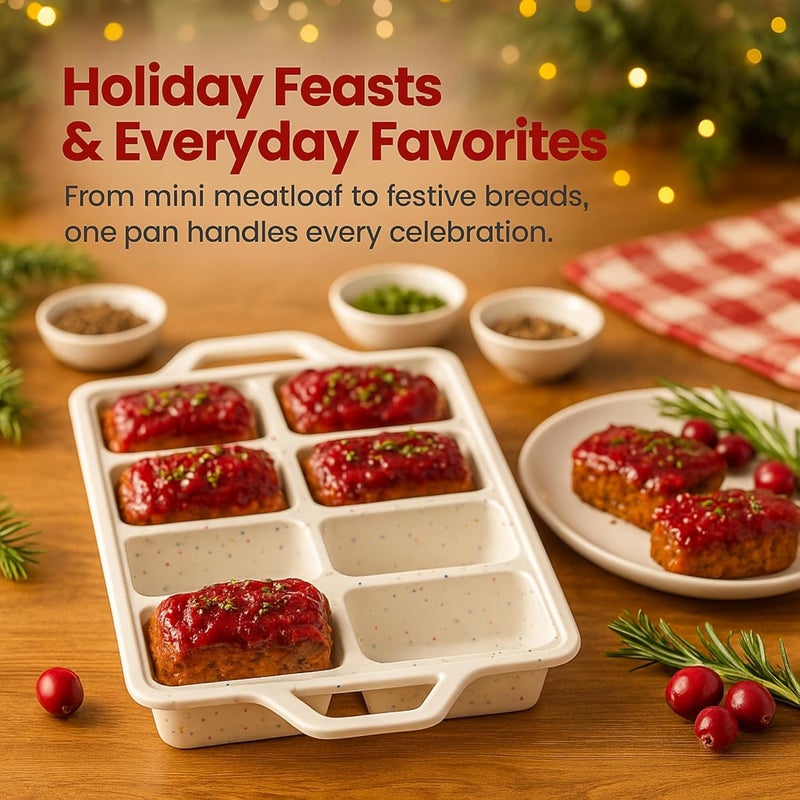 BAKE BOSS 2-Pack Silicone Mini Loaf Pans for Baking Bread – 8-Cavity Nonstick Baking Molds with Metal-Reinforced Handles – BPA-Free, Odor-Resistant Silicone mini bread loaf pans for Cakes & Meatloaf – Cream - Image 3